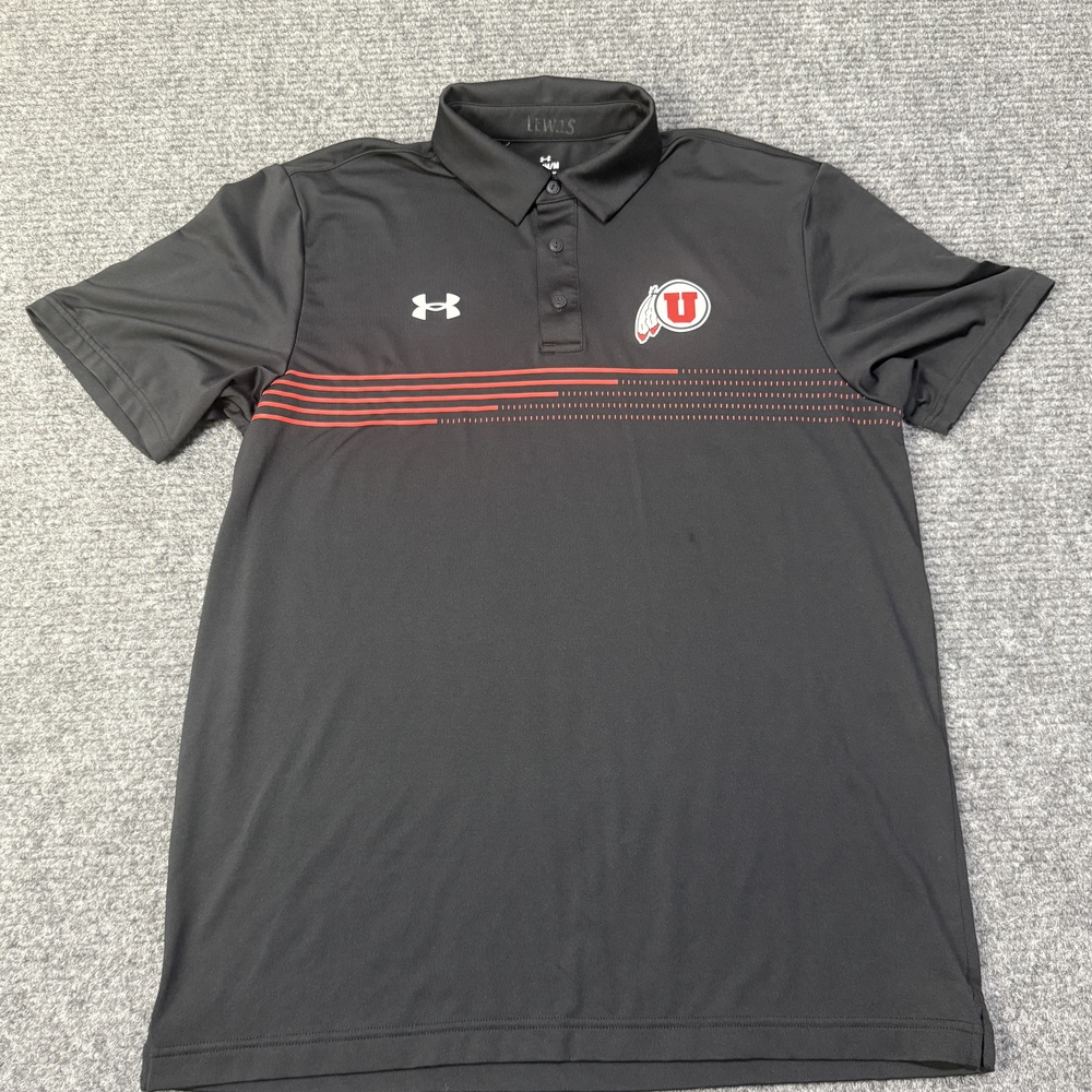 Utah Utes Shirt Mens Medium Black NCAA Football Polo Under Armour Red Stripes